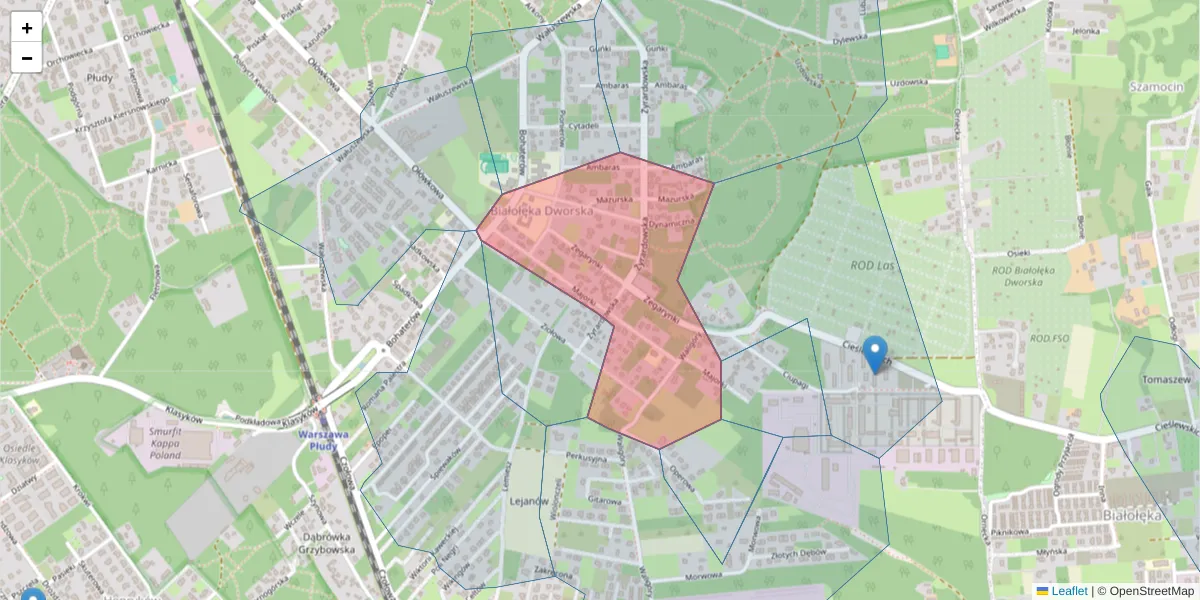 Szczegółowa mapa kodu pocztowego 03-020 z granicami, sąsiednimi kodami pocztowymi i urzędami pocztowymi