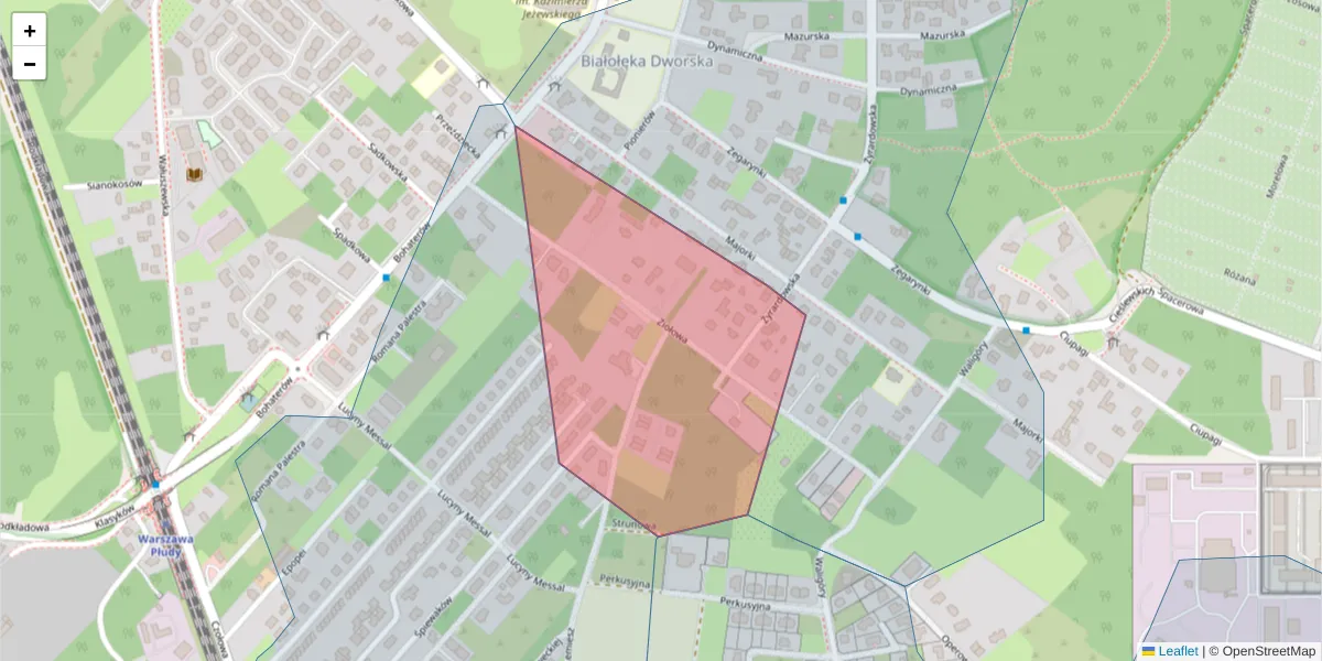 Szczegółowa mapa kodu pocztowego 03-021 z granicami, sąsiednimi kodami pocztowymi i urzędami pocztowymi