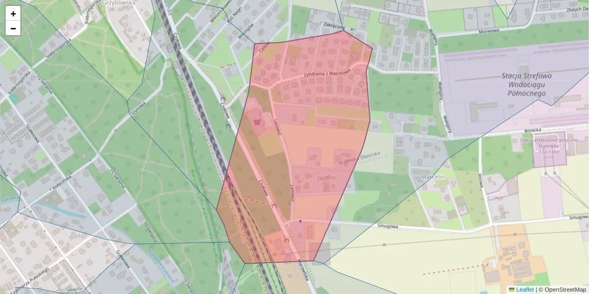 Szczegółowa mapa kodu pocztowego 03-030 z granicami, sąsiednimi kodami pocztowymi i urzędami pocztowymi