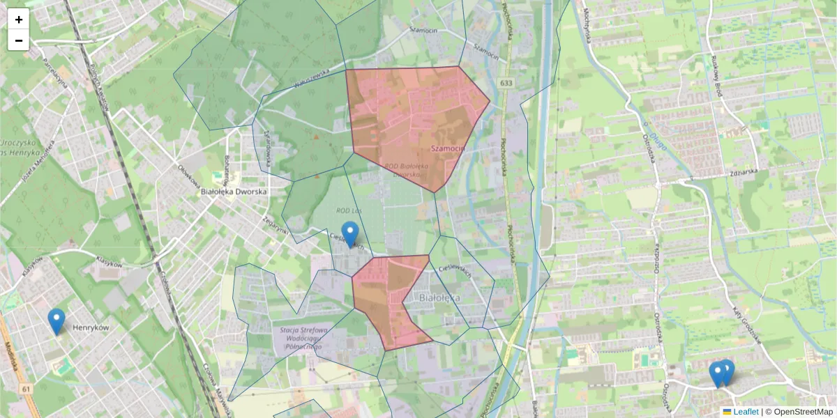 Szczegółowa mapa kodu pocztowego 03-035 z granicami, sąsiednimi kodami pocztowymi i urzędami pocztowymi