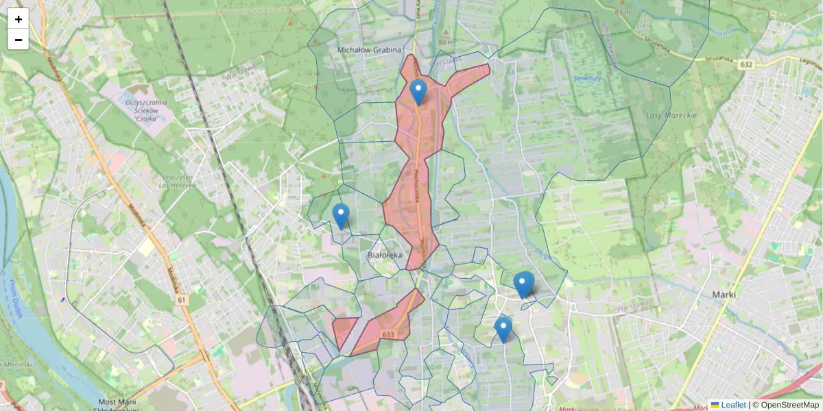 Szczegółowa mapa kodu pocztowego 03-044 z granicami, sąsiednimi kodami pocztowymi i urzędami pocztowymi