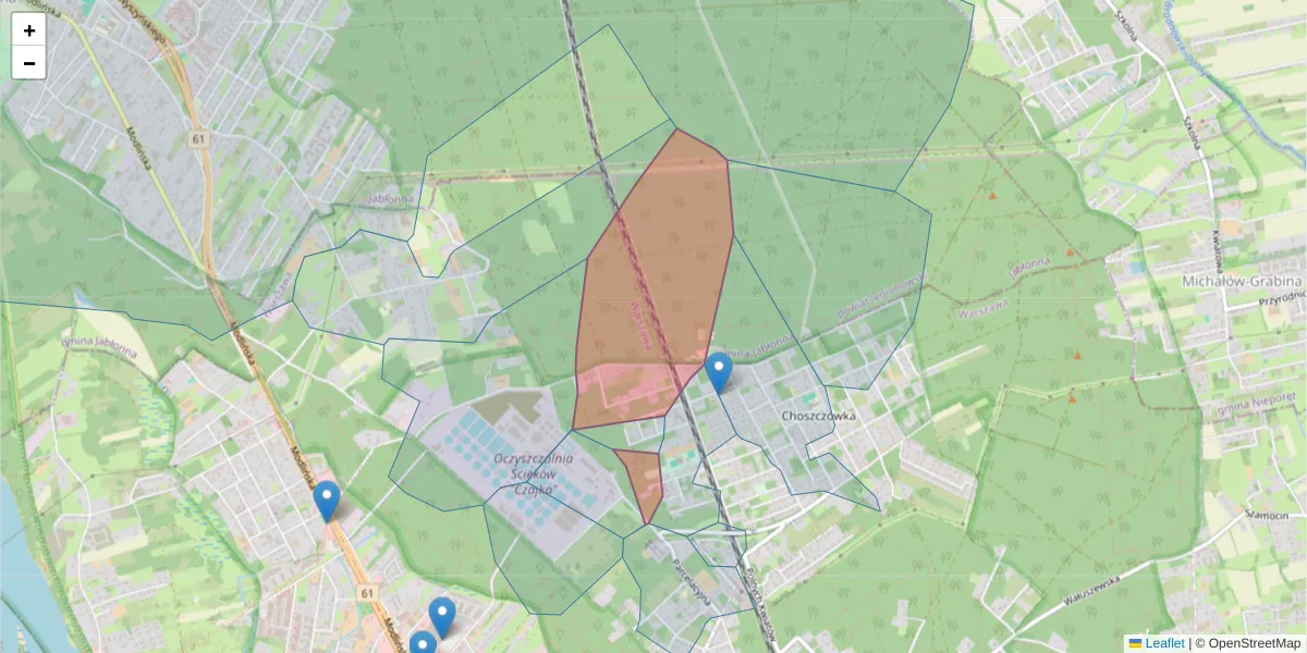 Szczegółowa mapa kodu pocztowego 03-061 z granicami, sąsiednimi kodami pocztowymi i urzędami pocztowymi