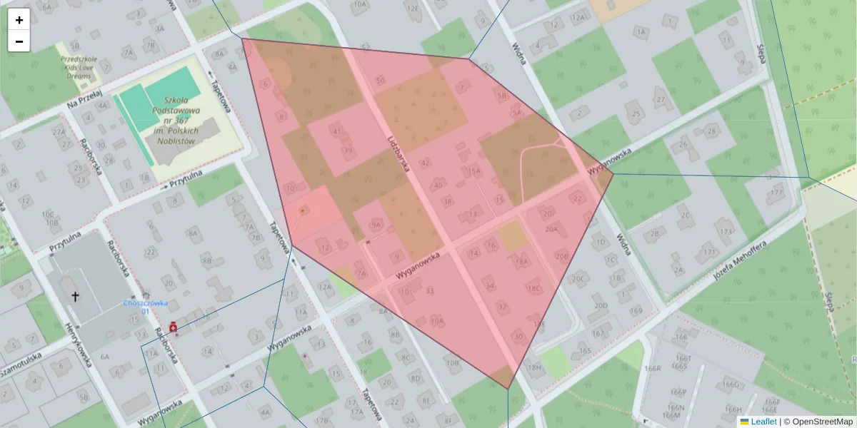 Szczegółowa mapa kodu pocztowego 03-085 z granicami, sąsiednimi kodami pocztowymi i urzędami pocztowymi