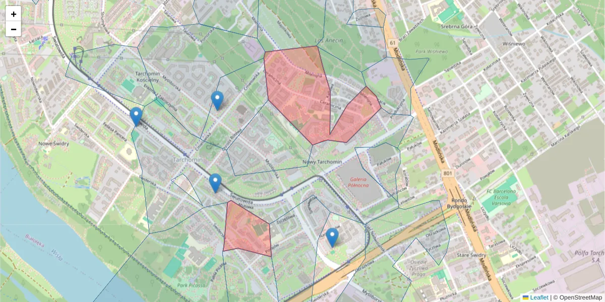 Szczegółowa mapa kodu pocztowego 03-126 z granicami, sąsiednimi kodami pocztowymi i urzędami pocztowymi