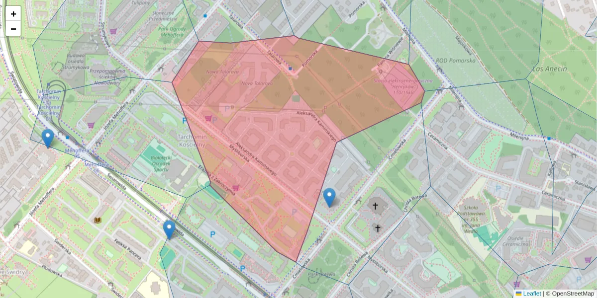 Szczegółowa mapa kodu pocztowego 03-130 z granicami, sąsiednimi kodami pocztowymi i urzędami pocztowymi