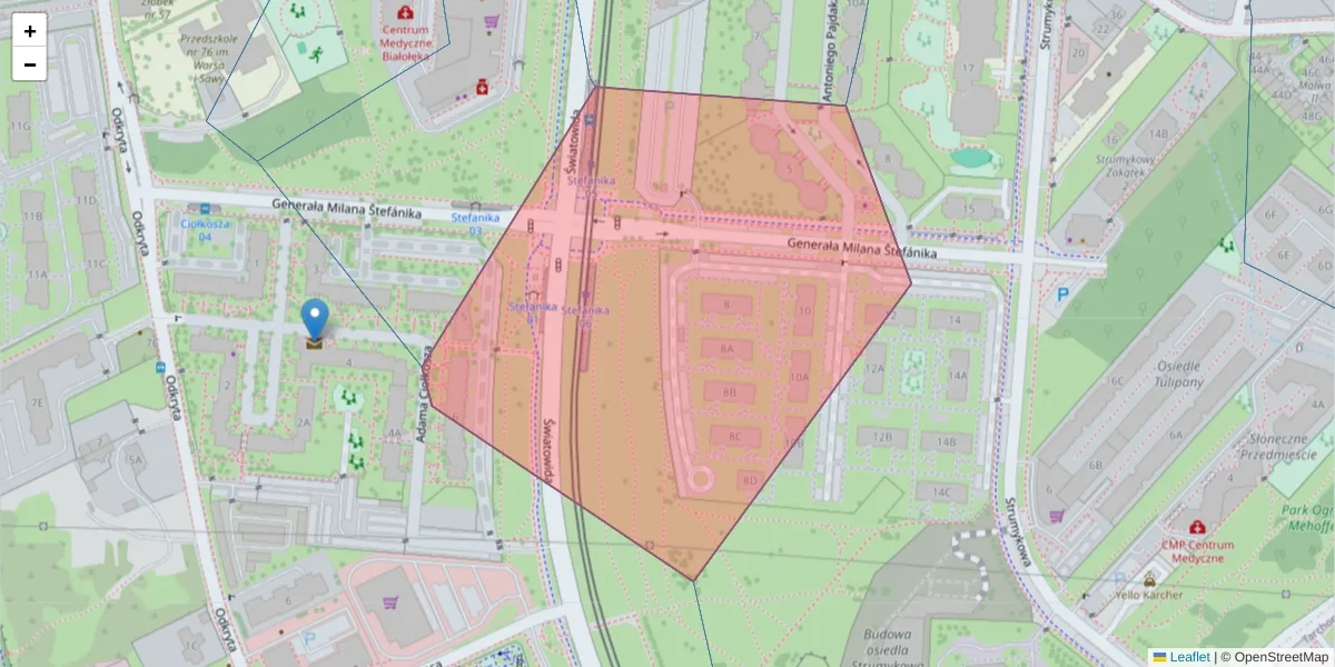 Szczegółowa mapa kodu pocztowego 03-133 z granicami, sąsiednimi kodami pocztowymi i urzędami pocztowymi
