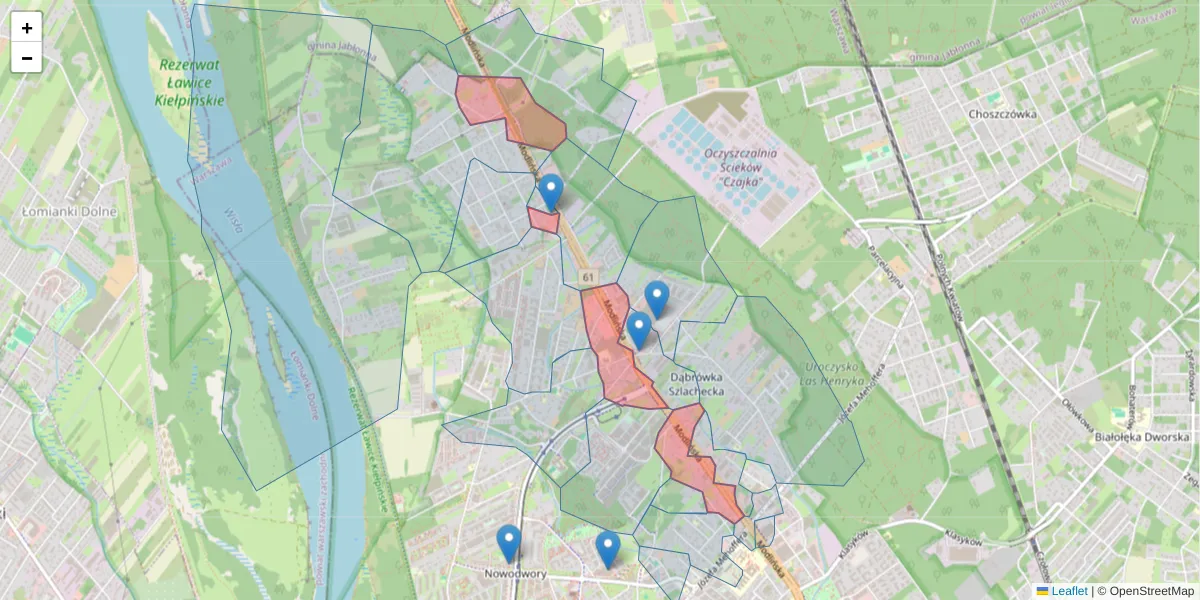 Szczegółowa mapa kodu pocztowego 03-151 z granicami, sąsiednimi kodami pocztowymi i urzędami pocztowymi