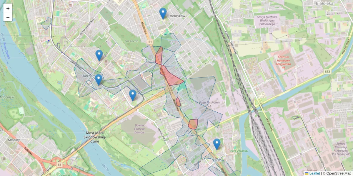 Szczegółowa mapa kodu pocztowego 03-170 z granicami, sąsiednimi kodami pocztowymi i urzędami pocztowymi