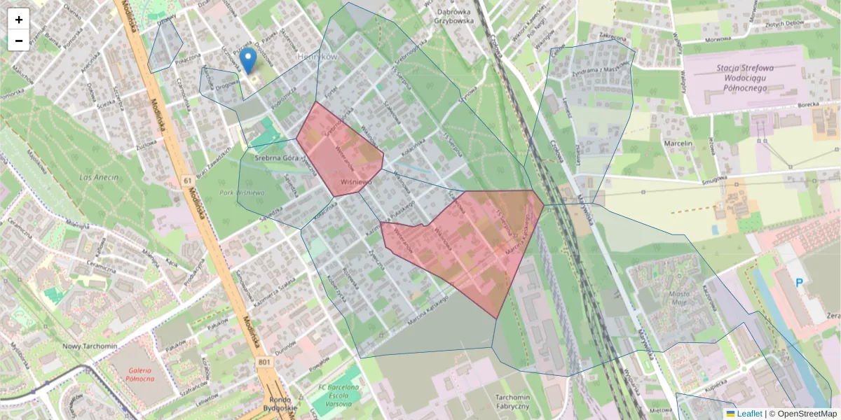 Szczegółowa mapa kodu pocztowego 03-172 z granicami, sąsiednimi kodami pocztowymi i urzędami pocztowymi