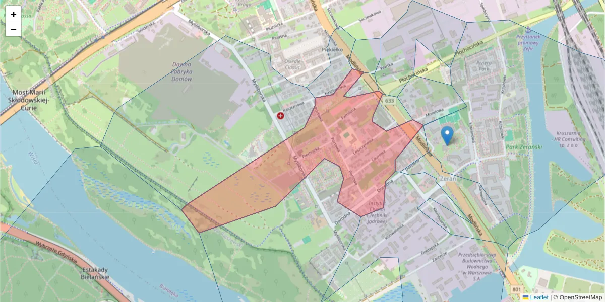 Szczegółowa mapa kodu pocztowego 03-197 z granicami, sąsiednimi kodami pocztowymi i urzędami pocztowymi