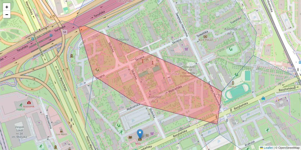 Szczegółowa mapa kodu pocztowego 03-206 z granicami, sąsiednimi kodami pocztowymi i urzędami pocztowymi