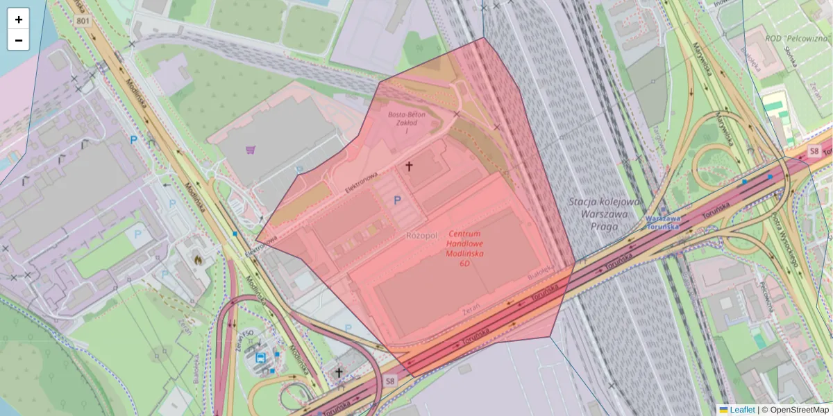 Szczegółowa mapa kodu pocztowego 03-219 z granicami, sąsiednimi kodami pocztowymi i urzędami pocztowymi