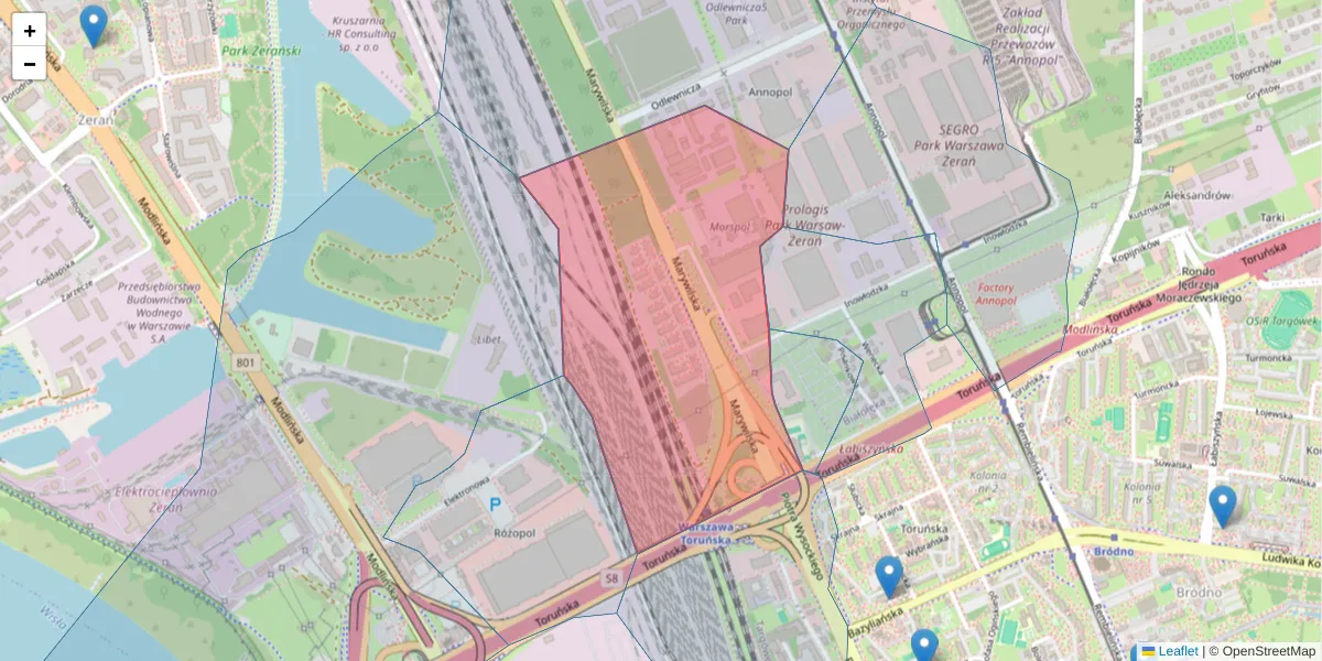 Szczegółowa mapa kodu pocztowego 03-228 z granicami, sąsiednimi kodami pocztowymi i urzędami pocztowymi