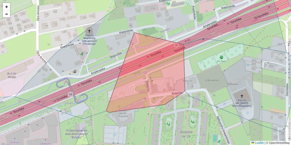 Szczegółowa mapa kodu pocztowego 03-246 z granicami, sąsiednimi kodami pocztowymi i urzędami pocztowymi