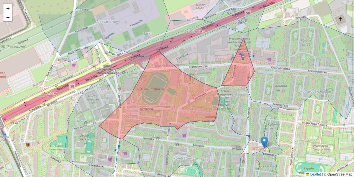 Szczegółowa mapa kodu pocztowego 03-254 z granicami, sąsiednimi kodami pocztowymi i urzędami pocztowymi