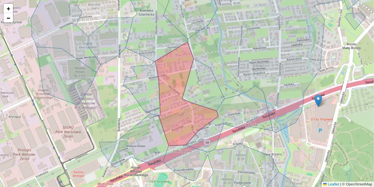 Szczegółowa mapa kodu pocztowego 03-264 z granicami, sąsiednimi kodami pocztowymi i urzędami pocztowymi
