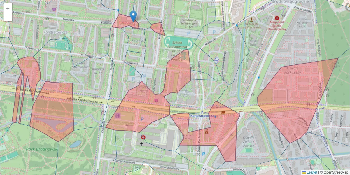 Szczegółowa mapa kodu pocztowego 03-285 z granicami, sąsiednimi kodami pocztowymi i urzędami pocztowymi