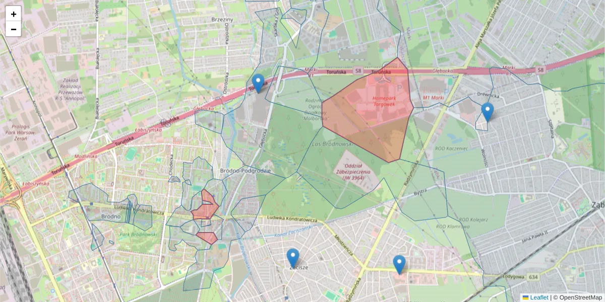 Szczegółowa mapa kodu pocztowego 03-286 z granicami, sąsiednimi kodami pocztowymi i urzędami pocztowymi