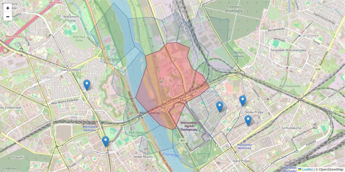 Szczegółowa mapa kodu pocztowego 03-301 z granicami, sąsiednimi kodami pocztowymi i urzędami pocztowymi