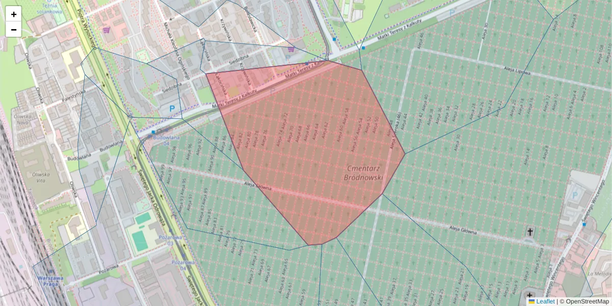 Szczegółowa mapa kodu pocztowego 03-320 z granicami, sąsiednimi kodami pocztowymi i urzędami pocztowymi