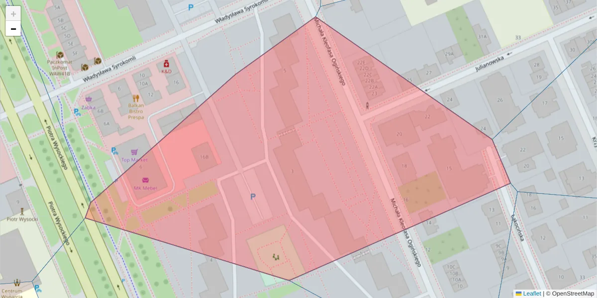 Szczegółowa mapa kodu pocztowego 03-322 z granicami, sąsiednimi kodami pocztowymi i urzędami pocztowymi