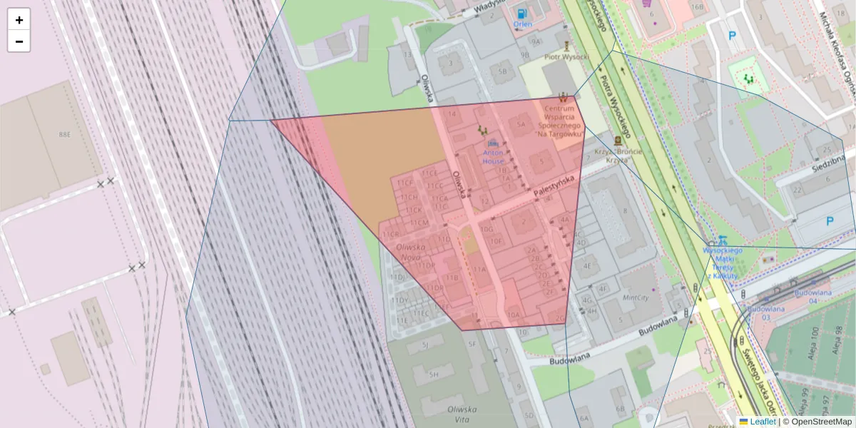 Szczegółowa mapa kodu pocztowego 03-334 z granicami, sąsiednimi kodami pocztowymi i urzędami pocztowymi