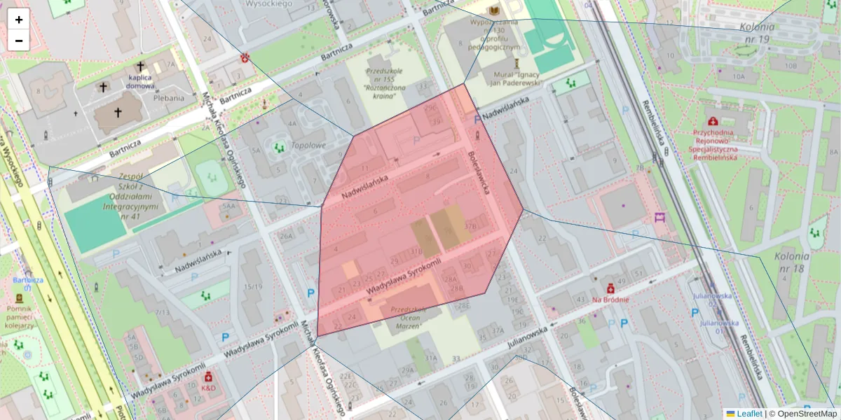 Szczegółowa mapa kodu pocztowego 03-335 z granicami, sąsiednimi kodami pocztowymi i urzędami pocztowymi