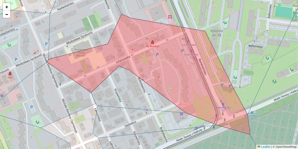 Szczegółowa mapa kodu pocztowego 03-338 z granicami, sąsiednimi kodami pocztowymi i urzędami pocztowymi