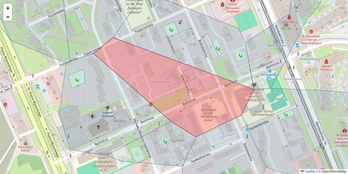 Szczegółowa mapa kodu pocztowego 03-363 z granicami, sąsiednimi kodami pocztowymi i urzędami pocztowymi