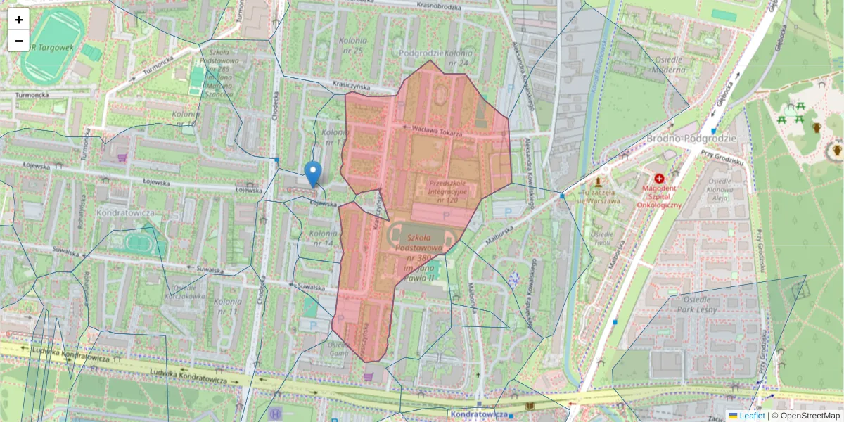 Szczegółowa mapa kodu pocztowego 03-379 z granicami, sąsiednimi kodami pocztowymi i urzędami pocztowymi