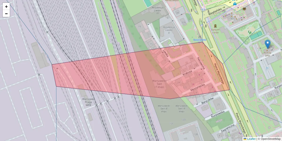 Szczegółowa mapa kodu pocztowego 03-390 z granicami, sąsiednimi kodami pocztowymi i urzędami pocztowymi
