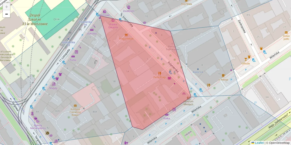 Szczegółowa mapa kodu pocztowego 03-410 z granicami, sąsiednimi kodami pocztowymi i urzędami pocztowymi