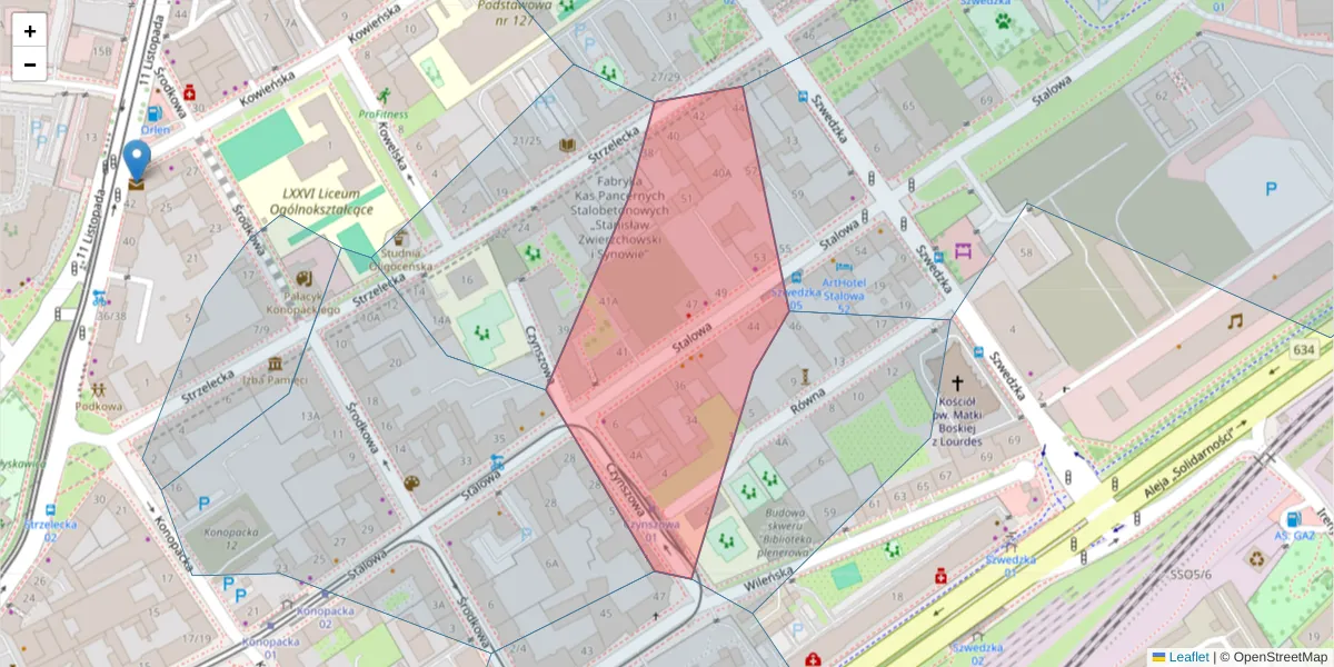 Szczegółowa mapa kodu pocztowego 03-425 z granicami, sąsiednimi kodami pocztowymi i urzędami pocztowymi
