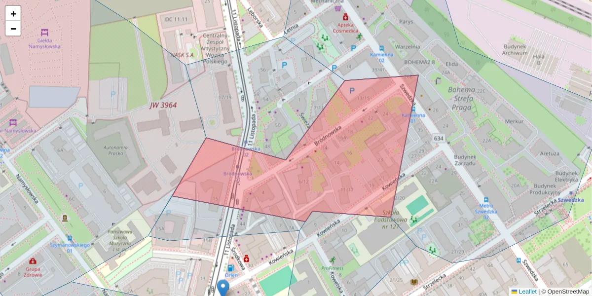 Szczegółowa mapa kodu pocztowego 03-439 z granicami, sąsiednimi kodami pocztowymi i urzędami pocztowymi