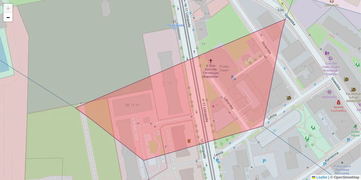 Szczegółowa mapa kodu pocztowego 03-443 z granicami, sąsiednimi kodami pocztowymi i urzędami pocztowymi