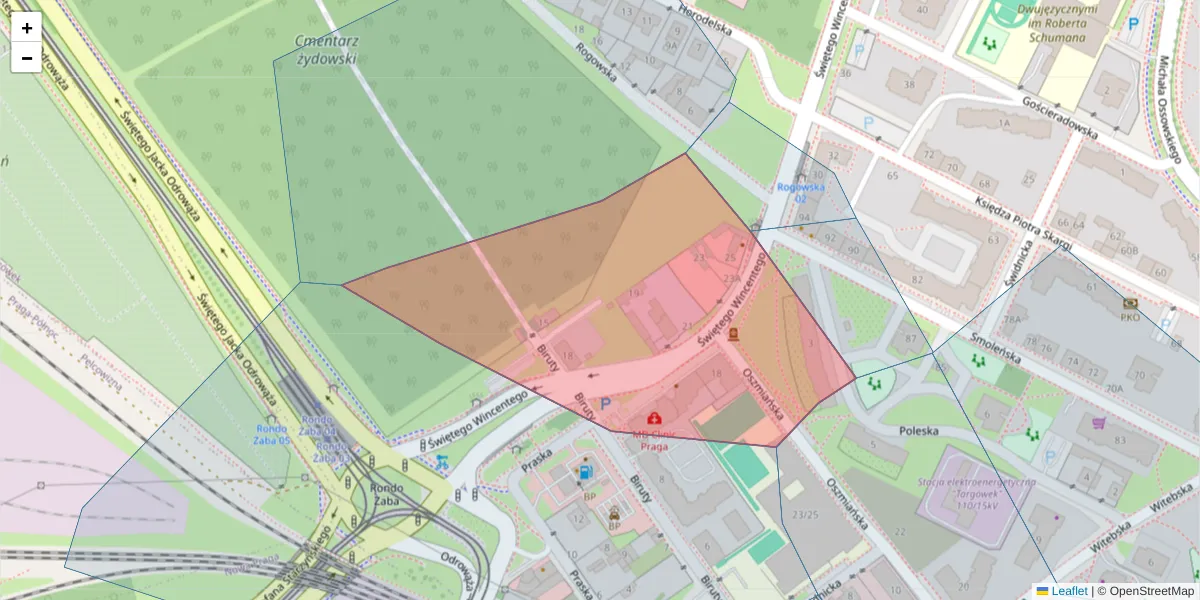 Szczegółowa mapa kodu pocztowego 03-505 z granicami, sąsiednimi kodami pocztowymi i urzędami pocztowymi