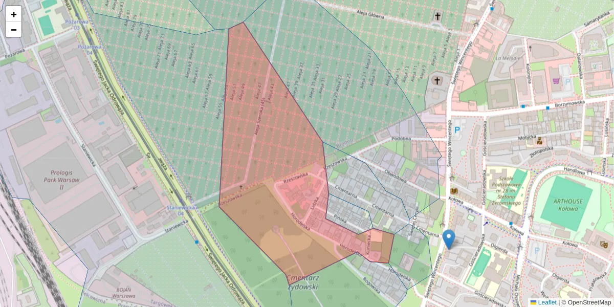 Szczegółowa mapa kodu pocztowego 03-522 z granicami, sąsiednimi kodami pocztowymi i urzędami pocztowymi