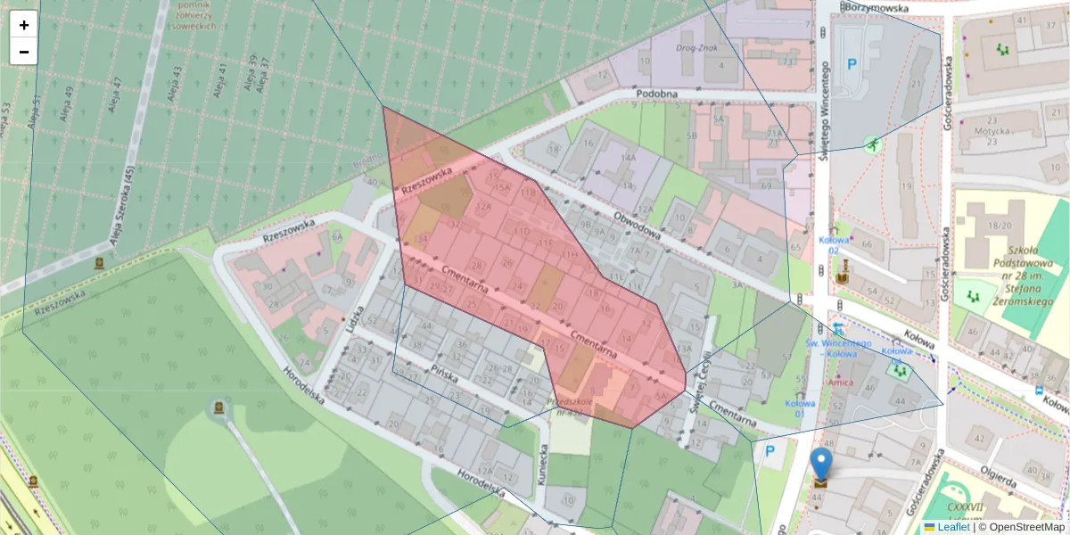 Szczegółowa mapa kodu pocztowego 03-524 z granicami, sąsiednimi kodami pocztowymi i urzędami pocztowymi