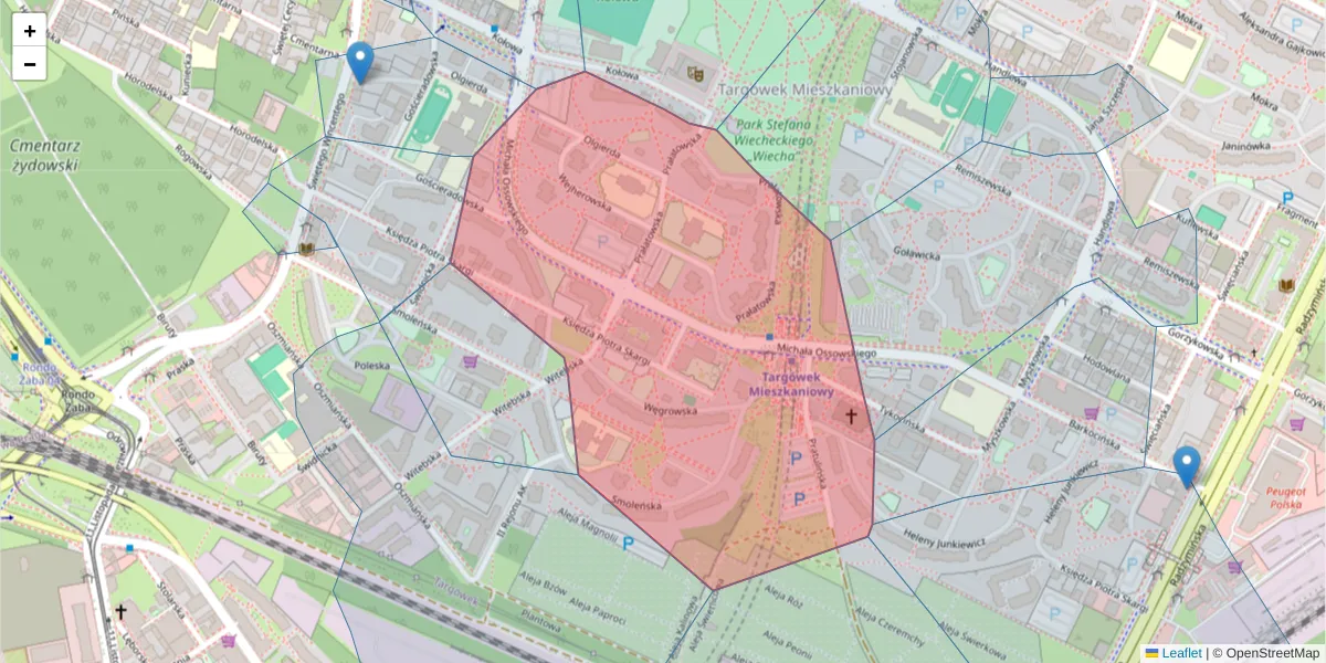 Szczegółowa mapa kodu pocztowego 03-542 z granicami, sąsiednimi kodami pocztowymi i urzędami pocztowymi