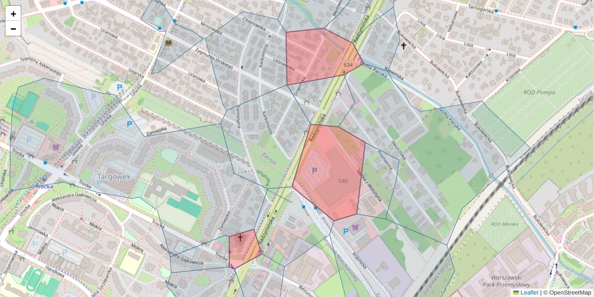 Szczegółowa mapa kodu pocztowego 03-576 z granicami, sąsiednimi kodami pocztowymi i urzędami pocztowymi
