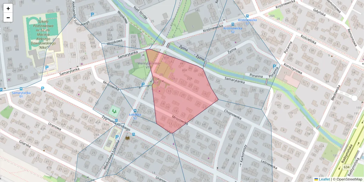 Szczegółowa mapa kodu pocztowego 03-583 z granicami, sąsiednimi kodami pocztowymi i urzędami pocztowymi