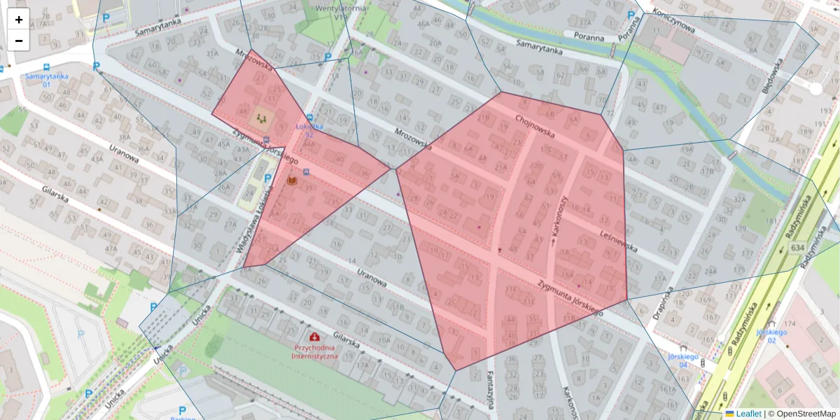 Szczegółowa mapa kodu pocztowego 03-584 z granicami, sąsiednimi kodami pocztowymi i urzędami pocztowymi