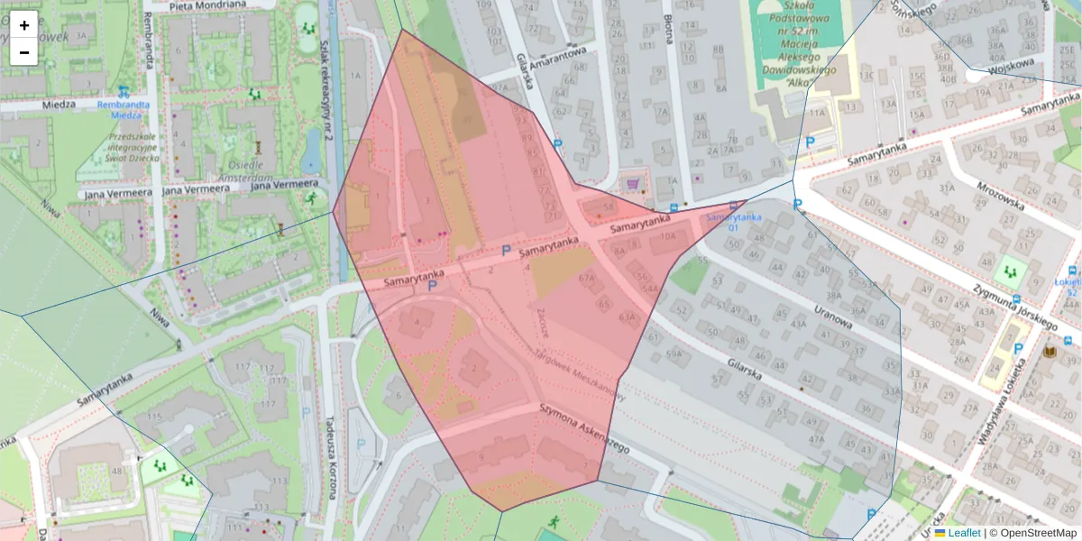 Szczegółowa mapa kodu pocztowego 03-592 z granicami, sąsiednimi kodami pocztowymi i urzędami pocztowymi
