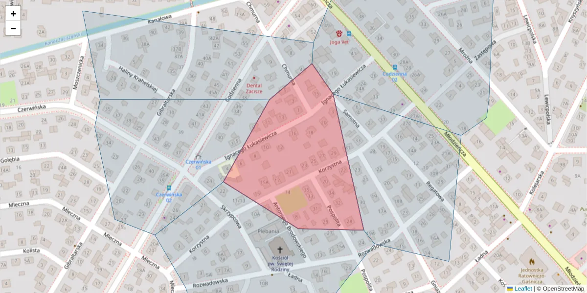 Szczegółowa mapa kodu pocztowego 03-626 z granicami, sąsiednimi kodami pocztowymi i urzędami pocztowymi