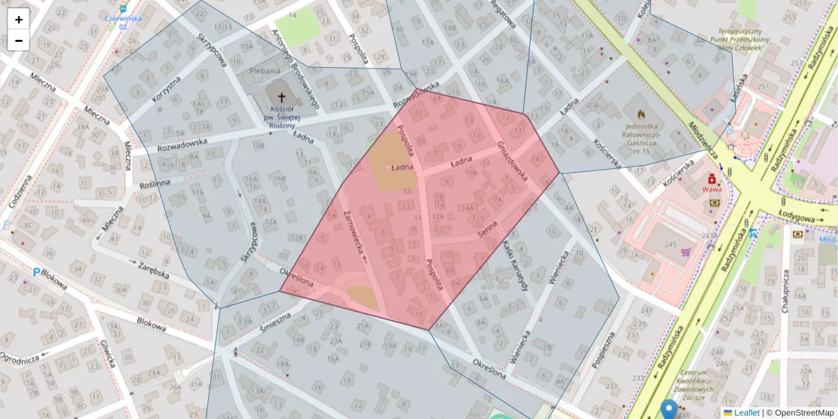 Szczegółowa mapa kodu pocztowego 03-630 z granicami, sąsiednimi kodami pocztowymi i urzędami pocztowymi