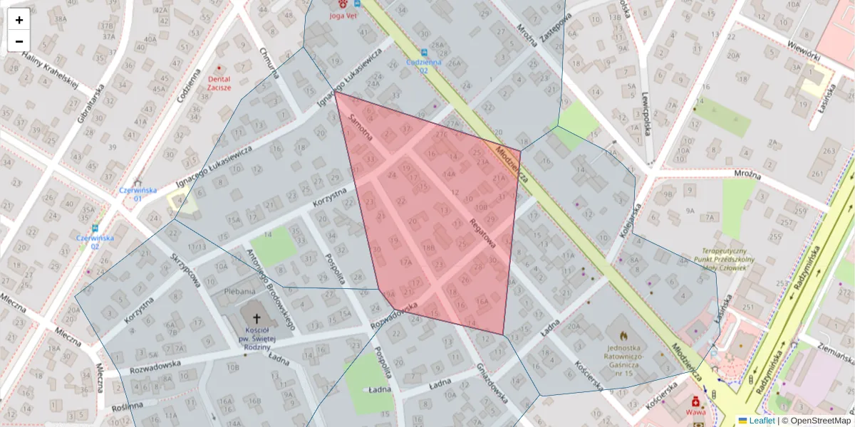 Szczegółowa mapa kodu pocztowego 03-639 z granicami, sąsiednimi kodami pocztowymi i urzędami pocztowymi