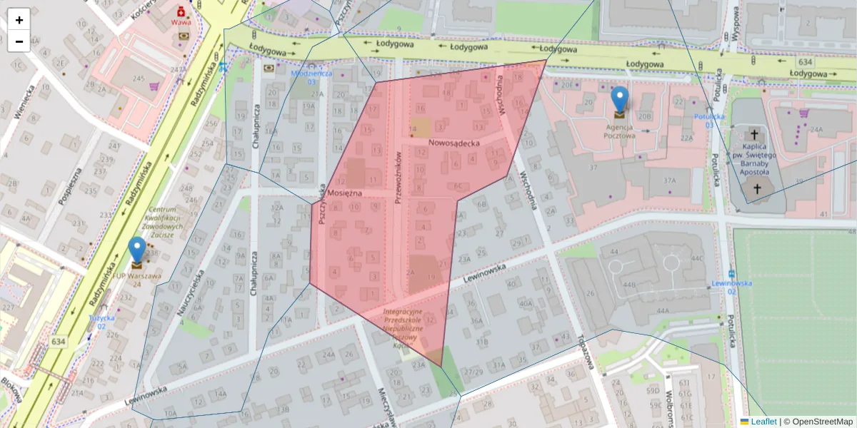 Szczegółowa mapa kodu pocztowego 03-691 z granicami, sąsiednimi kodami pocztowymi i urzędami pocztowymi
