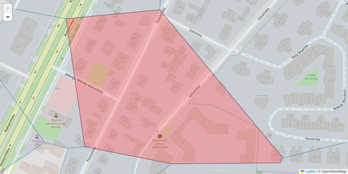 Szczegółowa mapa kodu pocztowego 03-696 z granicami, sąsiednimi kodami pocztowymi i urzędami pocztowymi