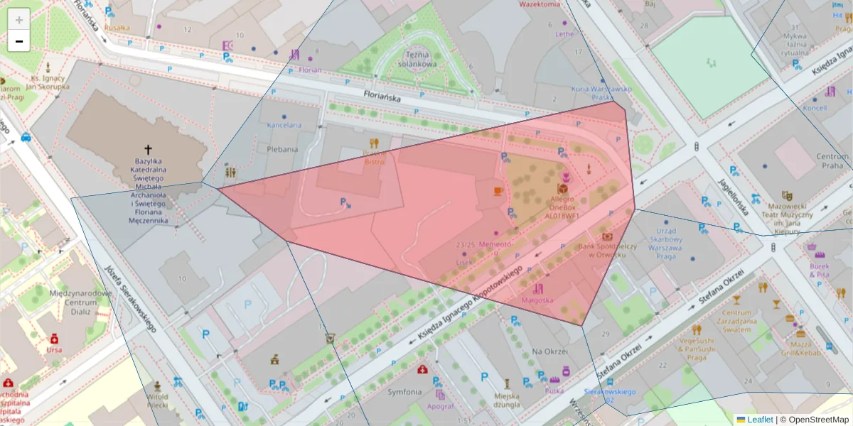 Szczegółowa mapa kodu pocztowego 03-708 z granicami, sąsiednimi kodami pocztowymi i urzędami pocztowymi