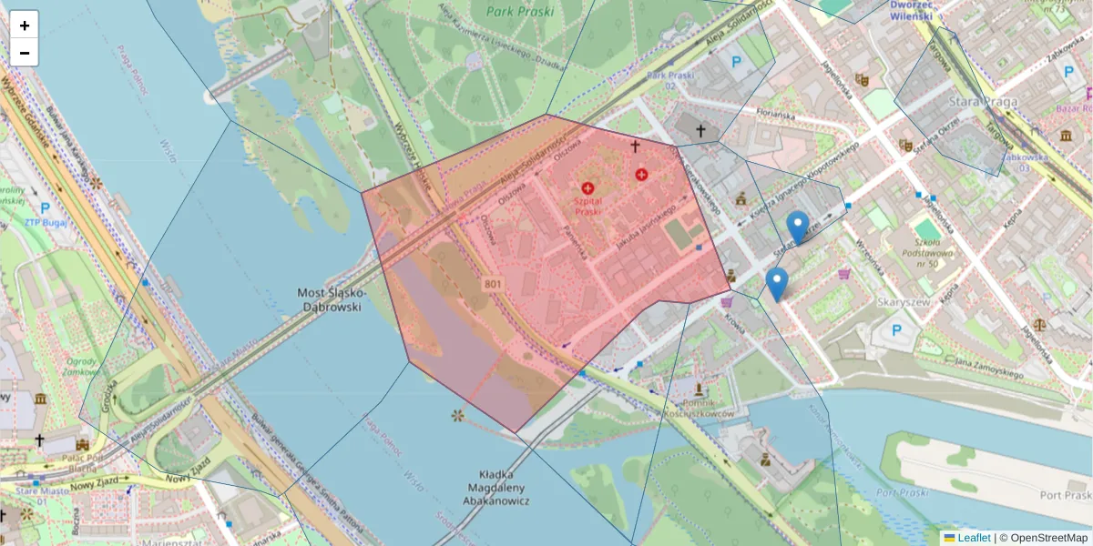 Szczegółowa mapa kodu pocztowego 03-718 z granicami, sąsiednimi kodami pocztowymi i urzędami pocztowymi